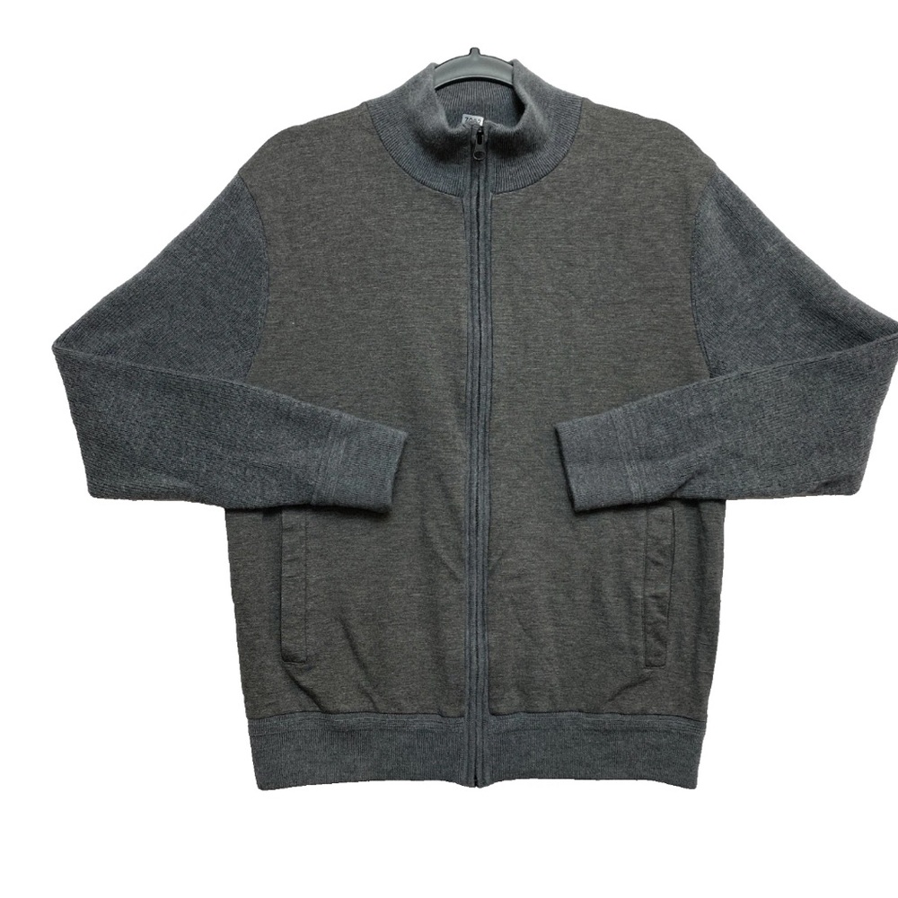 CLUB MONACO Sweater Mens L Gray Wool Blend Full Zip Panel